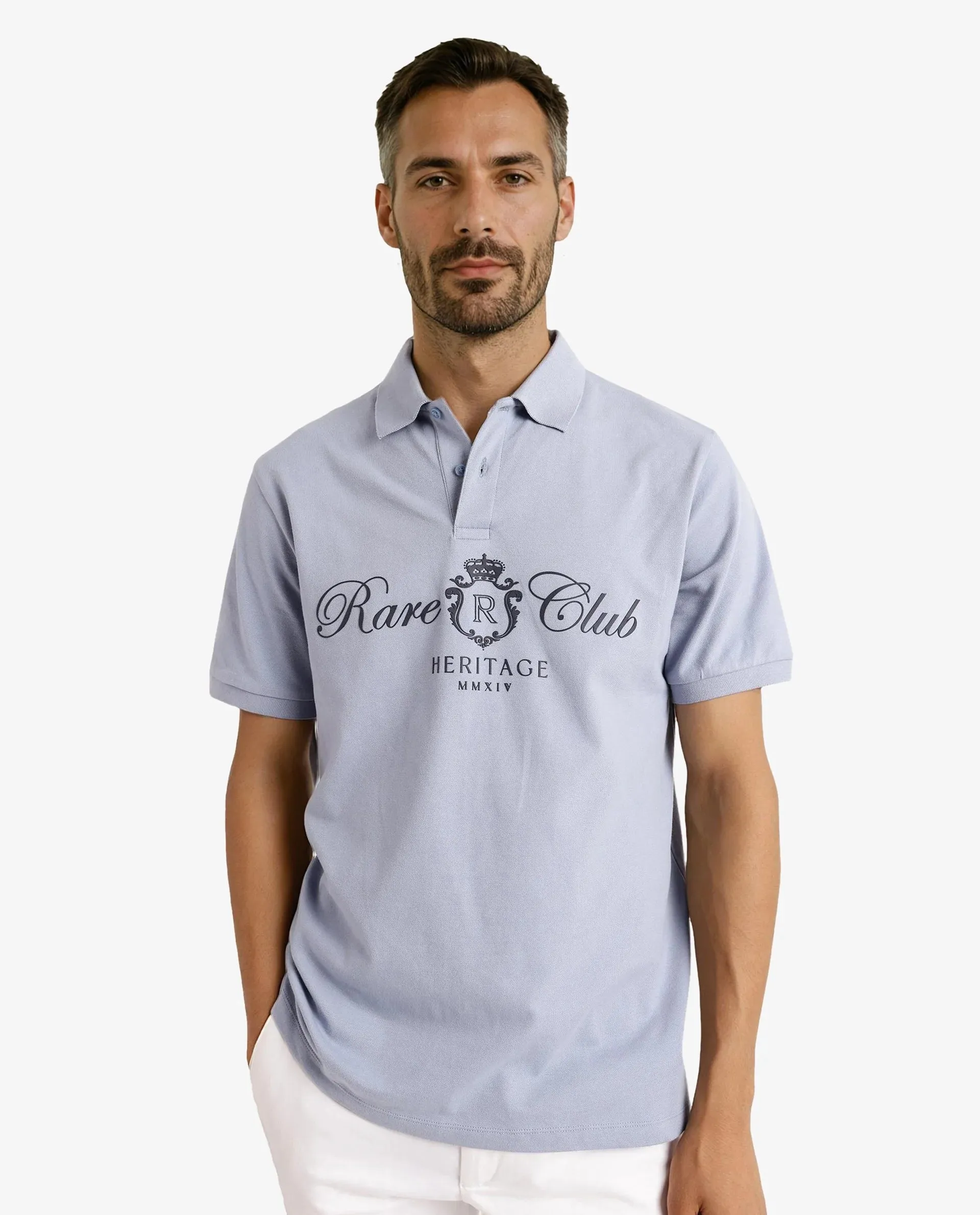 Rare Rabbit Men Rem Light Blue Cotton Fabric Short Sleeve Regular Fit HD Print Branded Polo