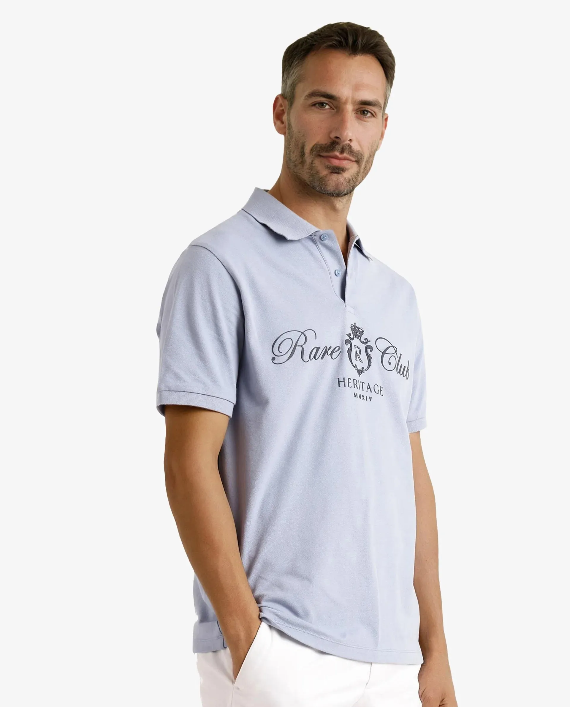 Rare Rabbit Men Rem Light Blue Cotton Fabric Short Sleeve Regular Fit HD Print Branded Polo