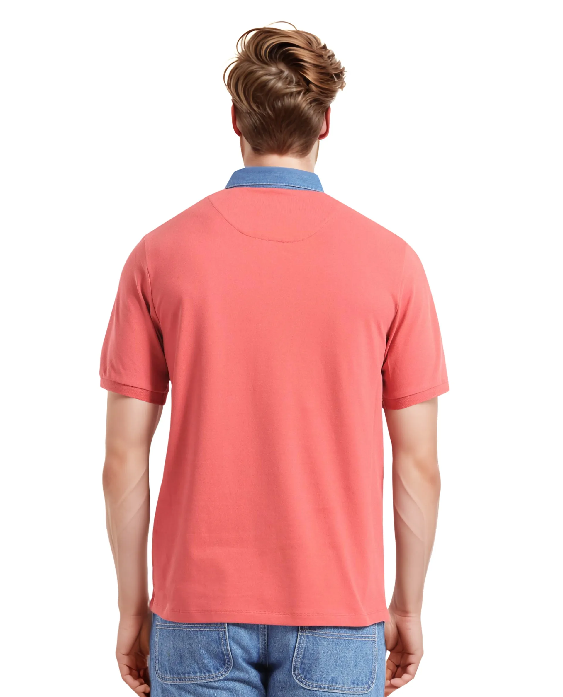 Rare Rabbit Men Tem Dark Orange Short Sleeve Collared Neck Button Closure Plain Polo