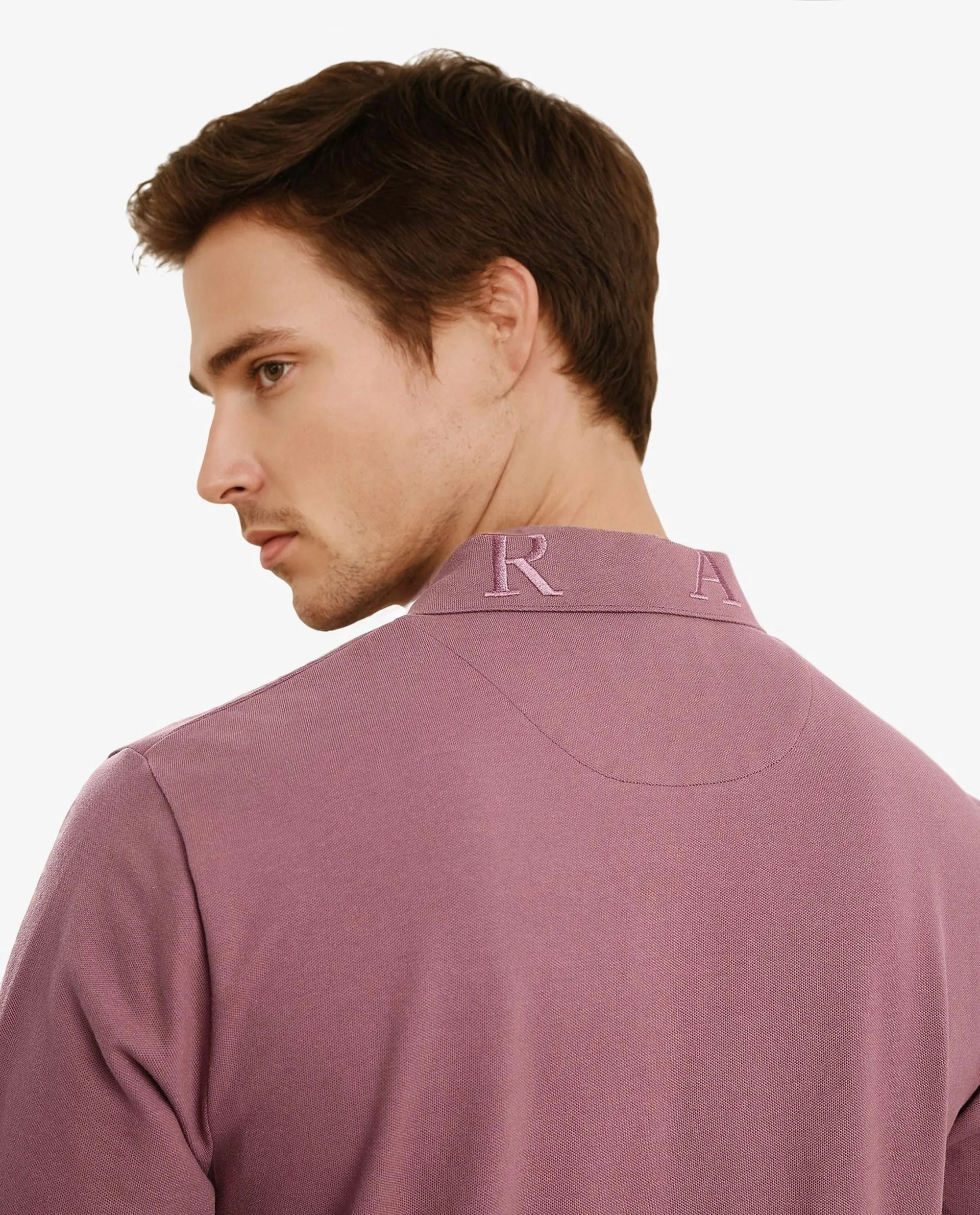 Rare Rabbit Men Thero Dusky Pink Cotton Lycra Fabric Short Sleeve Embroidered Collar Zipper Closure Plain Polo T-Shirt