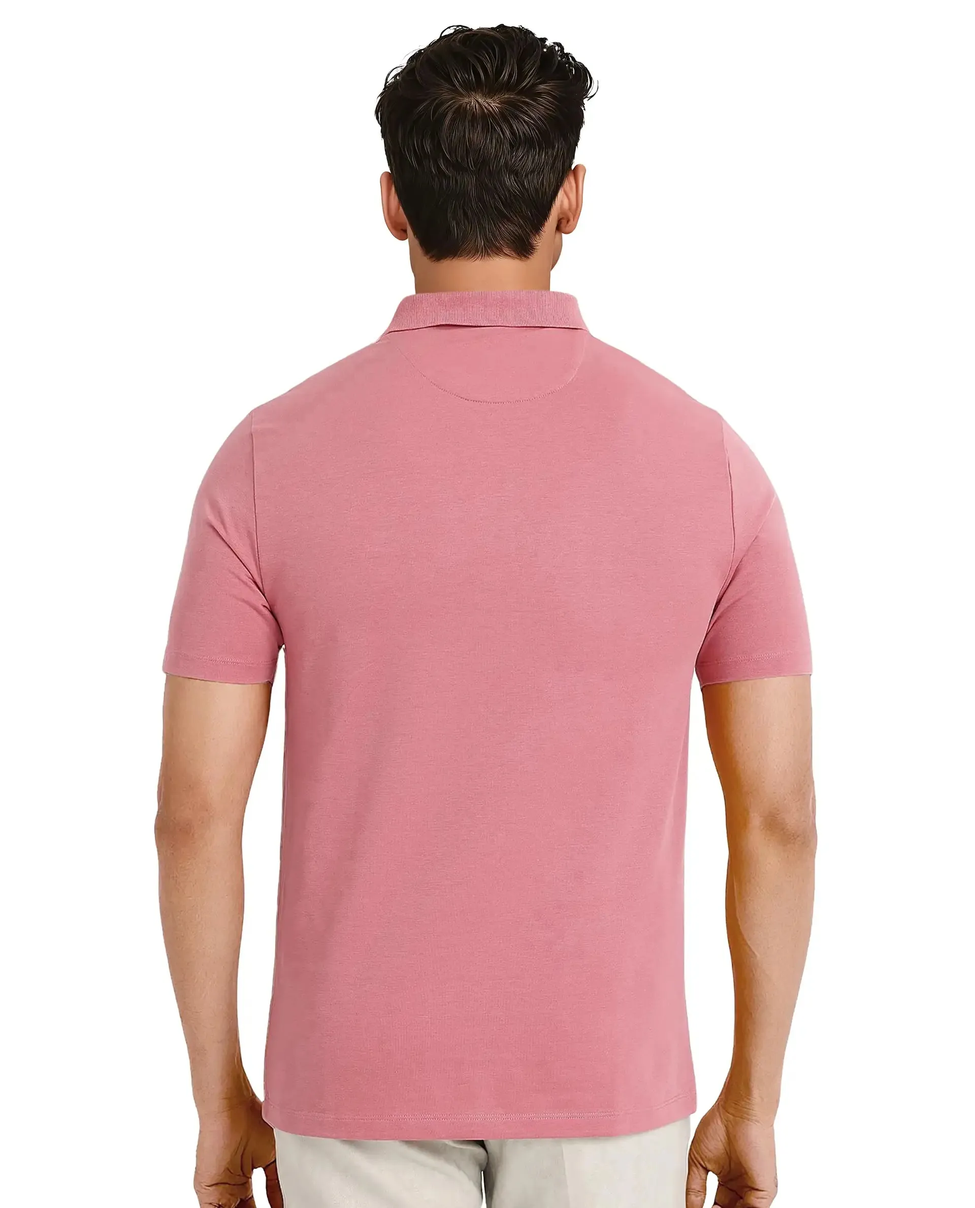 Rare Rabbit Men's Maq Pink Cotton Polyester Lycra Fabric Short Sleeve Contrasting Placket Piping Regular Fit Plain Polo T-Shirt
