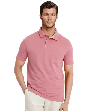 Rare Rabbit Men's Maq Pink Cotton Polyester Lycra Fabric Short Sleeve Contrasting Placket Piping Regular Fit Plain Polo T-Shirt