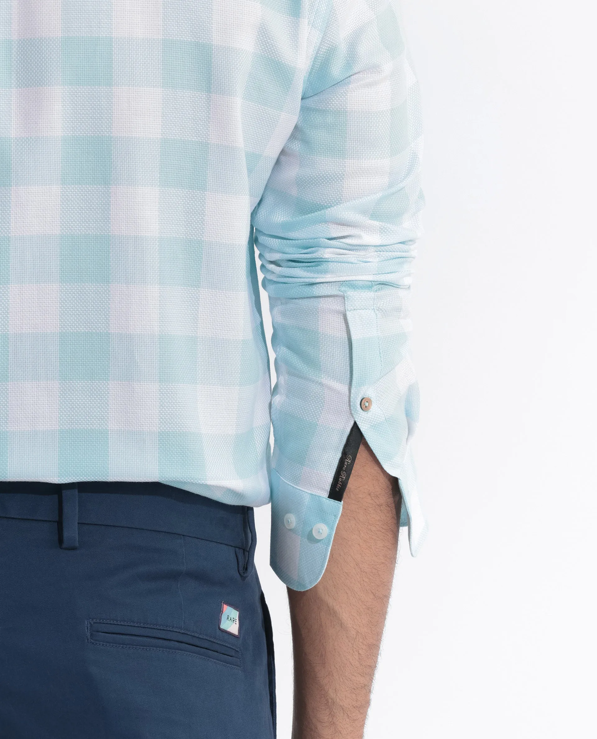Rare Rabbit Men's Munich Blue Cotton Fabric Full Sleeves Checks Shirt