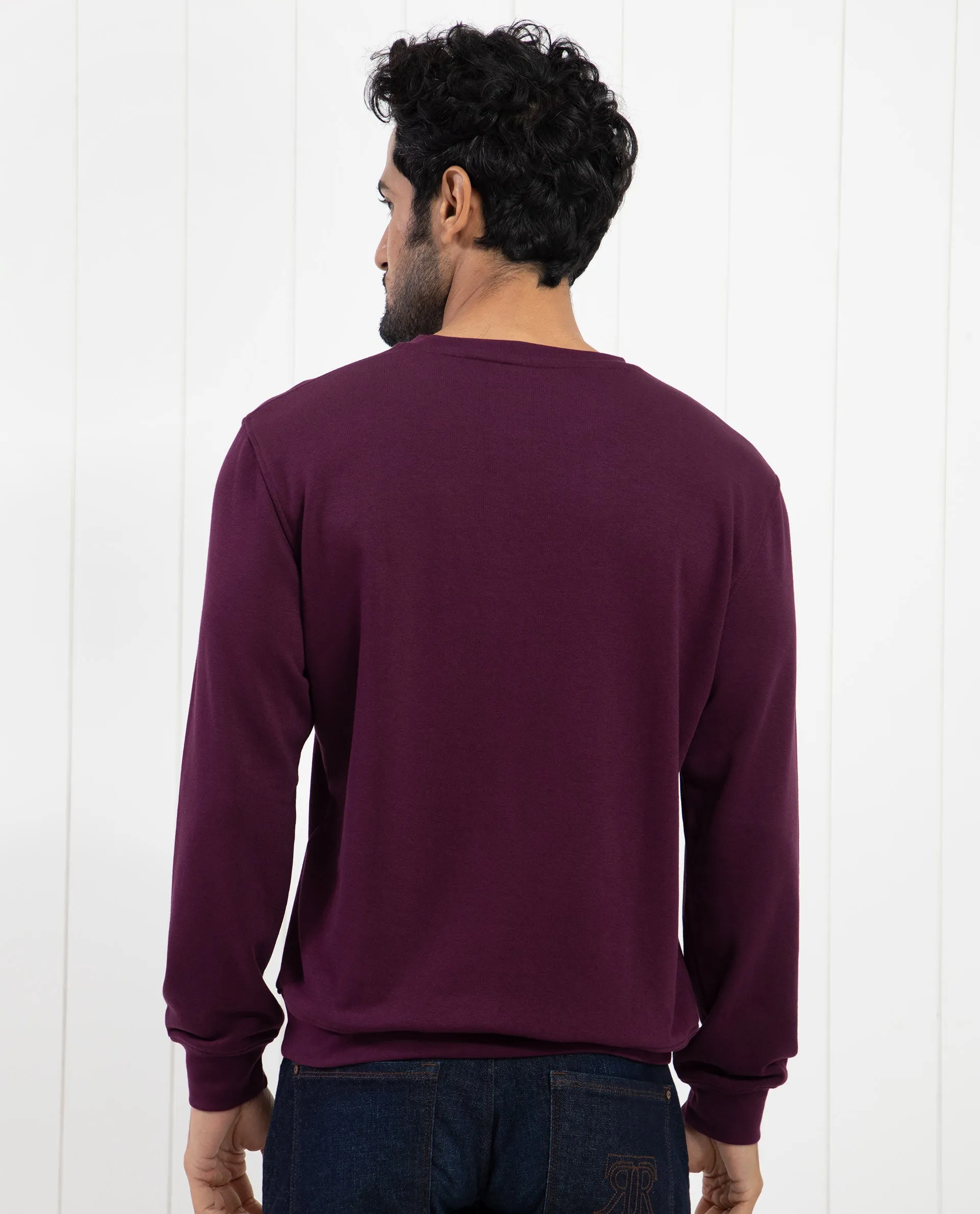 Rare Rabbit Men's Praise Maroon Cotton Polyester Fabric Full Sleeves Graphic Branding Print Sweatshirt