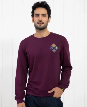 Rare Rabbit Men's Praise Maroon Cotton Polyester Fabric Full Sleeves Graphic Branding Print Sweatshirt