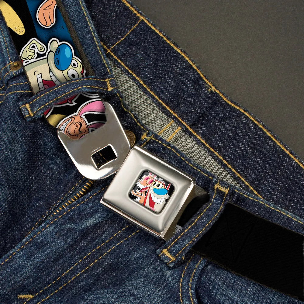 Ren & Stimpy Pose Full Color Black Seatbelt Belt - REN & STIMPY Poses Black/Blue/Yellow Webbing