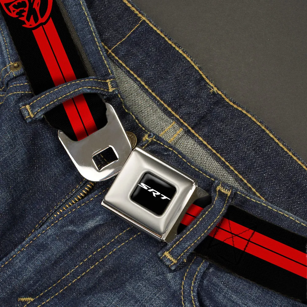 SRT Logo Full Color Black White Seatbelt Belt - Dodge Hellcat Stripe Logo Black/Red Webbing