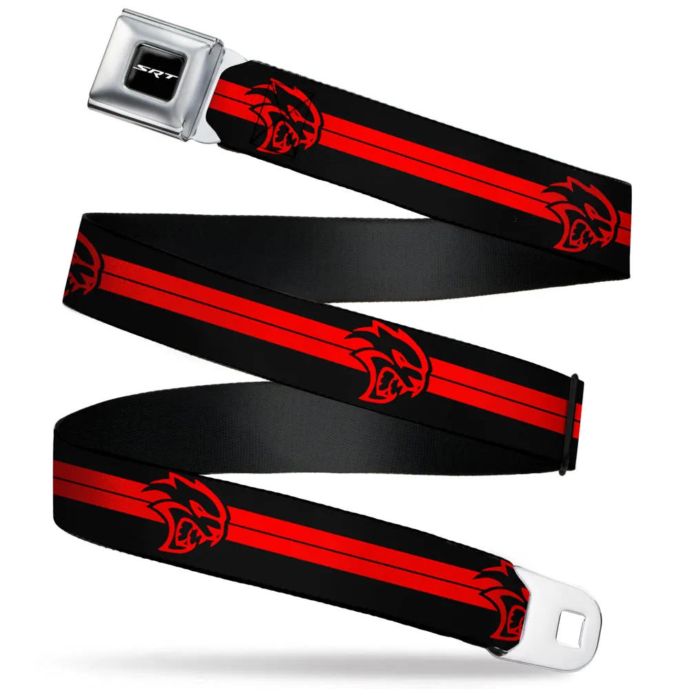 SRT Logo Full Color Black White Seatbelt Belt - Dodge Hellcat Stripe Logo Black/Red Webbing