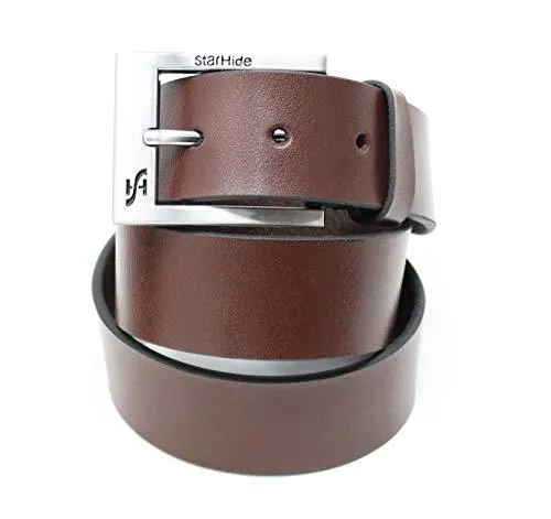 STARHIDE Mens Full Grain Real Leather Belt With Detachable Alloy Single Prong Buckle SB08