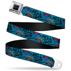 SUPERNATURAL-JOIN THE HUNT Full Color Black/White Seatbelt Belt - Supernatural Baby Car TO HELL AND BACK Collage Blue/Black Webbing