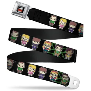 THE BIG BANG THEORY Full Color Black White Red Seatbelt Belt - Big Bang Theory Chibi Characters/Atom/Stars Webbing