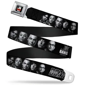 THE BIG BANG THEORY Full Color Black White Red Seatbelt Belt - The Big Bang Theory Group/BAZINGA Black/White Webbing