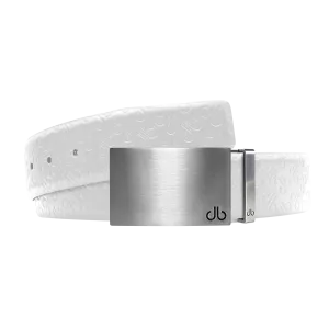 White Db Icon Pattern Embossed Leather Belt With Silver Druh Db Classic Block Buckle
