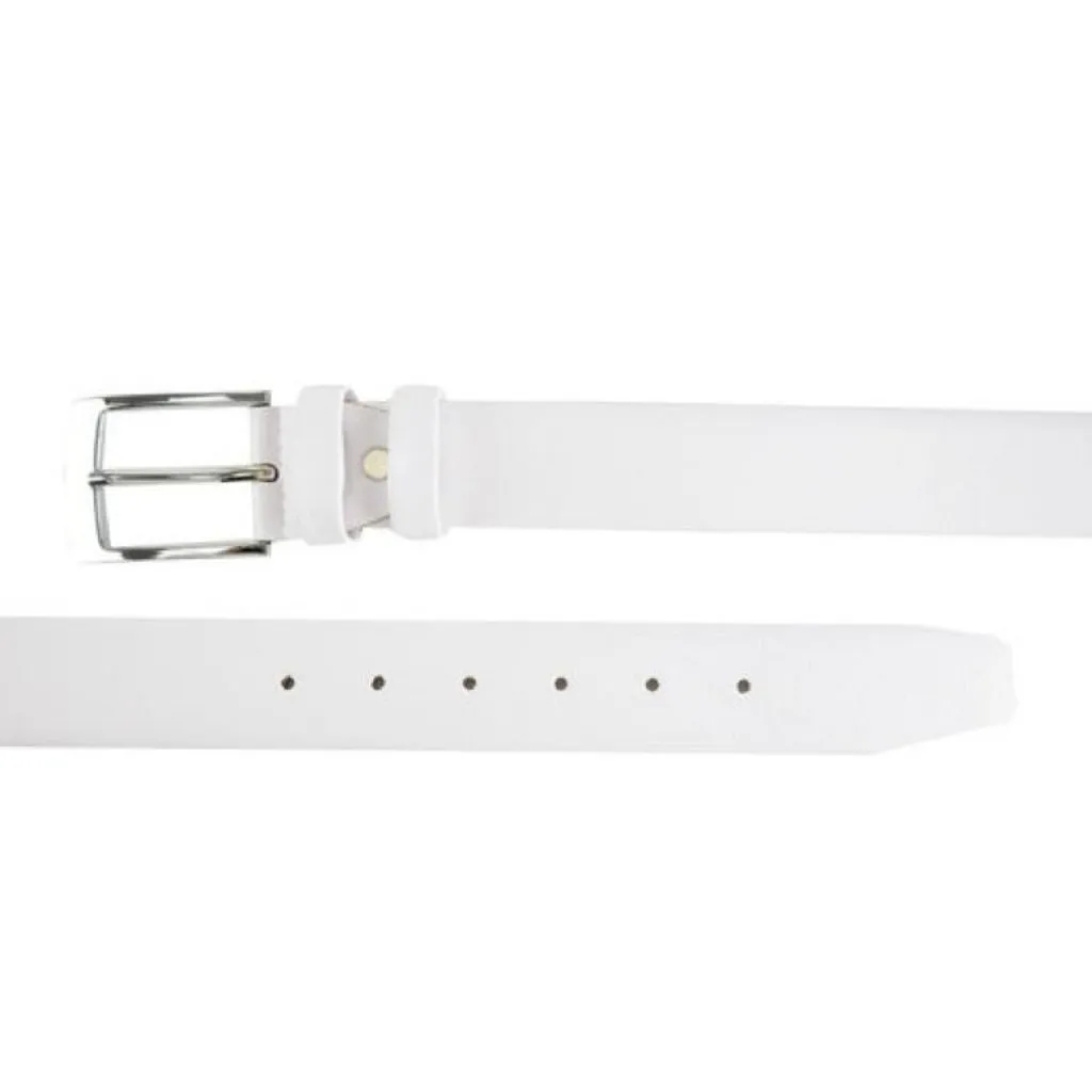 White Textured Formal Solid Synthetic Belts For Men