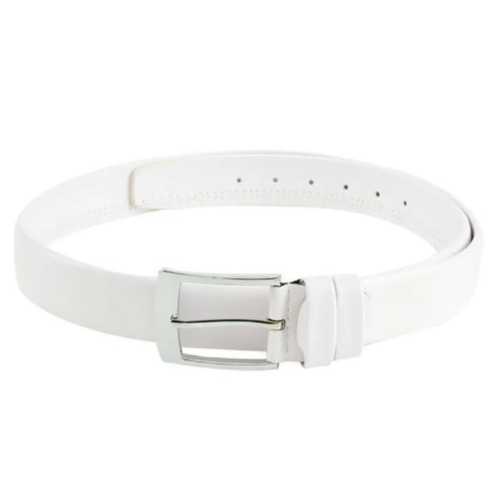 White Textured Formal Solid Synthetic Belts For Men