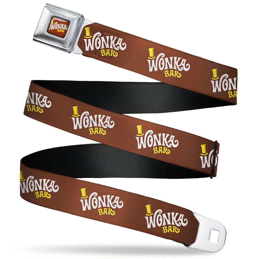 Willy Wonka and the Chocolate Factory WONKA BAR Logo Full Color Brown/Yellow/White Seatbelt Belt - Willy Wonka and the Chocolate Factory WONKA BAR Logo Brown/Yellow/White Webbing