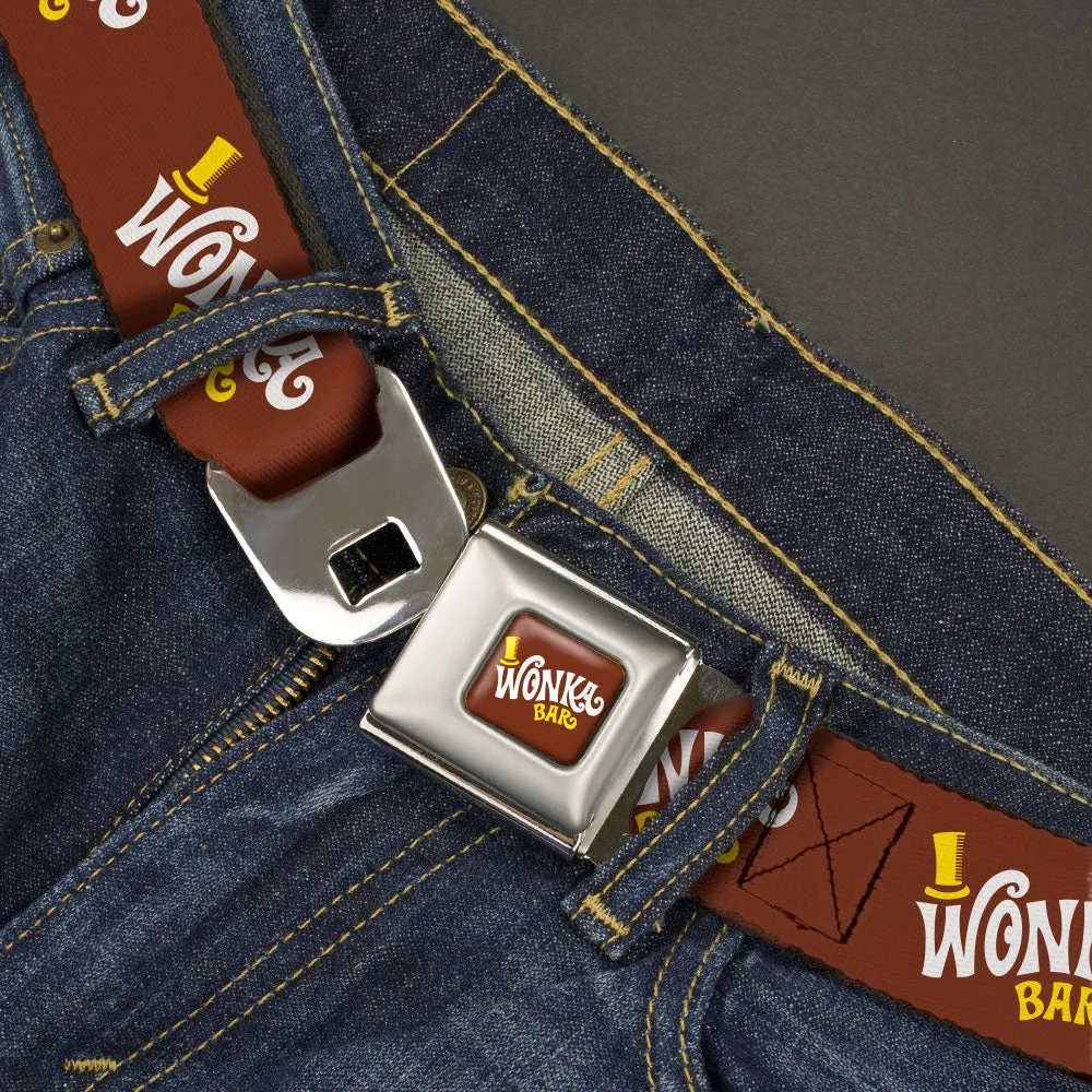 Willy Wonka and the Chocolate Factory WONKA BAR Logo Full Color Brown/Yellow/White Seatbelt Belt - Willy Wonka and the Chocolate Factory WONKA BAR Logo Brown/Yellow/White Webbing