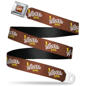 Willy Wonka and the Chocolate Factory WONKA BAR Logo Full Color Brown/Yellow/White Seatbelt Belt - Willy Wonka and the Chocolate Factory WONKA BAR Logo Brown/Yellow/White Webbing