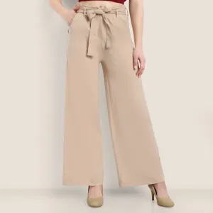 Women Beige Cotton Blend Trousers