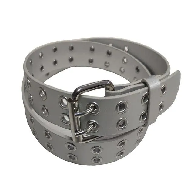 Women's Punk Style Fashion Belt Women Adjustable Black Double Eyelet Buttonhole Leather Waistbelt Personality Jeans Belt