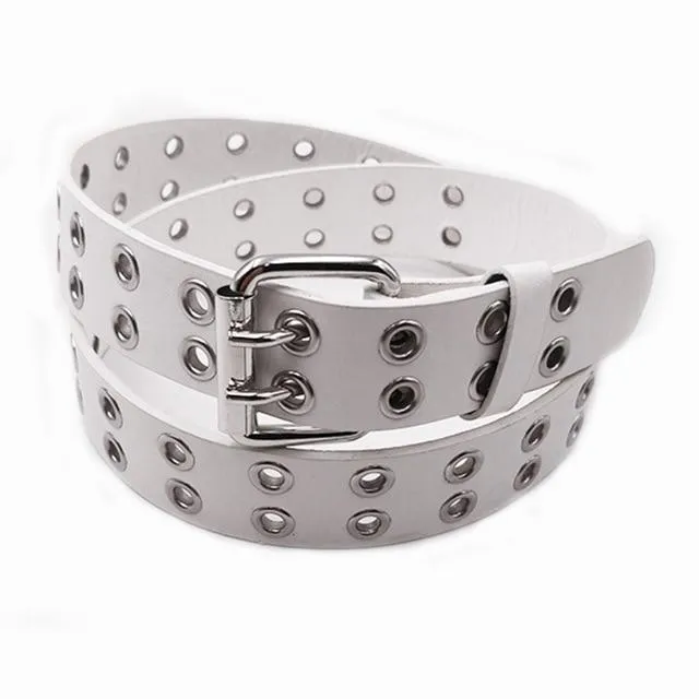 Women's Punk Style Fashion Belt Women Adjustable Black Double Eyelet Buttonhole Leather Waistbelt Personality Jeans Belt