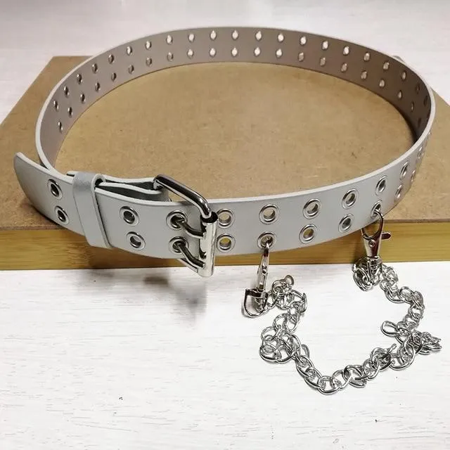 Women's Punk Style Fashion Belt Women Adjustable Black Double Eyelet Buttonhole Leather Waistbelt Personality Jeans Belt