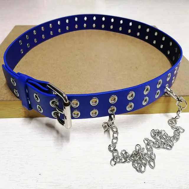 Women's Punk Style Fashion Belt Women Adjustable Black Double Eyelet Buttonhole Leather Waistbelt Personality Jeans Belt