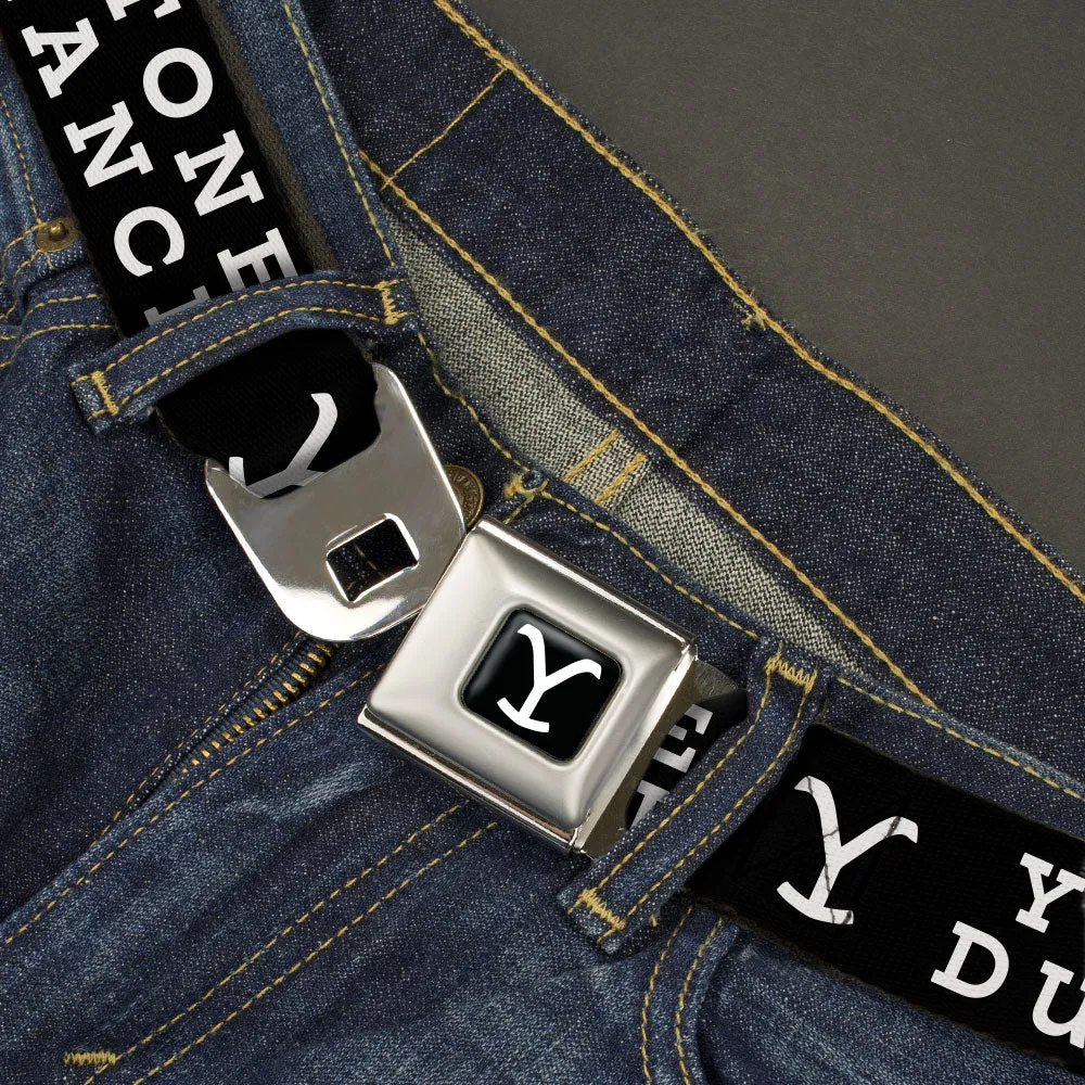 Yellowstone Y Logo Full Color Black/White Seatbelt Belt - YELLOWSTONE DUTTON RANCH and Logo Black/White Webbing
